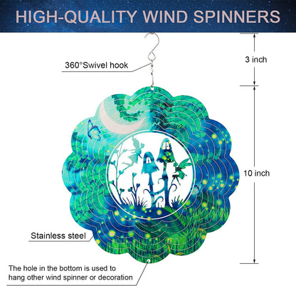 Spring Song Fairy Garden Wind Spinner, Stainless Steel, Kinetic Art, Indoor/Outdoor Hanging Decor