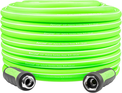 Fevone 105 ft x 5/8" Heavy Duty Garden Hose, Drinking Water Safe, Flexible & Kink-Free Hybrid Polymer Water Hose, Lightweight Outdoor Hose with swivel handles and 3/4" Solid Aluminum Fittings