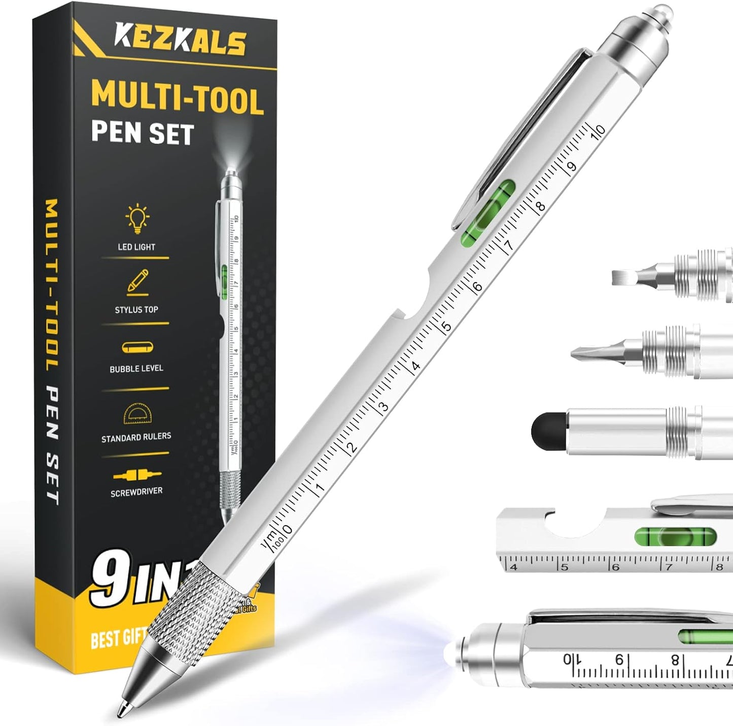KEZKALS Stocking Stuffers for Teens, 9 in 1 Multitool Pen Gifts for Men, Mens Stocking Stuffers White Elephant Gifts for Adults, Mens Gifts for Dad Him Boyfriend, Birthday Christmas Gifts for Men