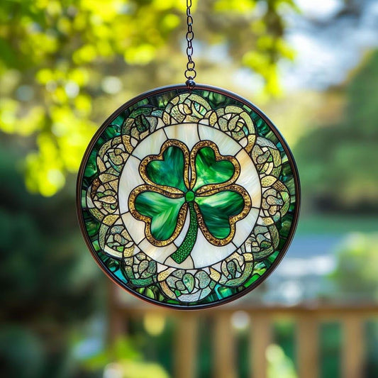 Shamrock Four Leaf Acrylic Suncatcher Stained Glass Effect Window Car Hanging Christmas Ornament