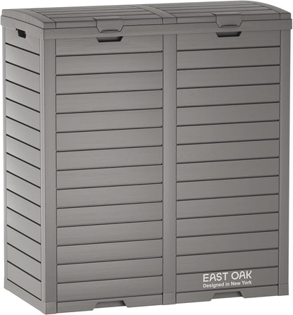 EAST OAK 62 Gallon Outdoor Trash Can, Waterproof Resin Garbage Can with Tiered Lid and Drip Tray, Outside Trash Bin for Patio, Backyard, Deck, Grey
