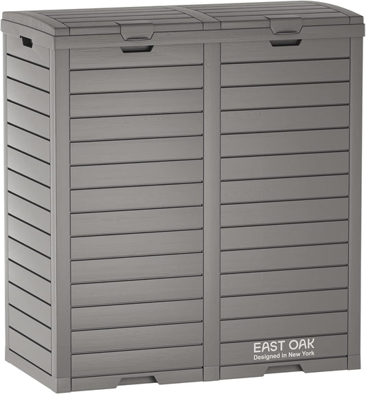 EAST OAK 62 Gallon Outdoor Trash Can, Waterproof Resin Garbage Can with Tiered Lid and Drip Tray, Outside Trash Bin for Patio, Backyard, Deck, Grey