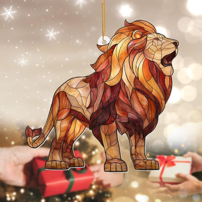 Lion Stained Glass Ornament Acrylic Window Hanging Sun Catcher – Wildlife Animal Decor for Christmas Tree, Rearview Mirror, Home & Car Accessories, Safari Gifts for Men Women, Symbol of StrengthSun-26