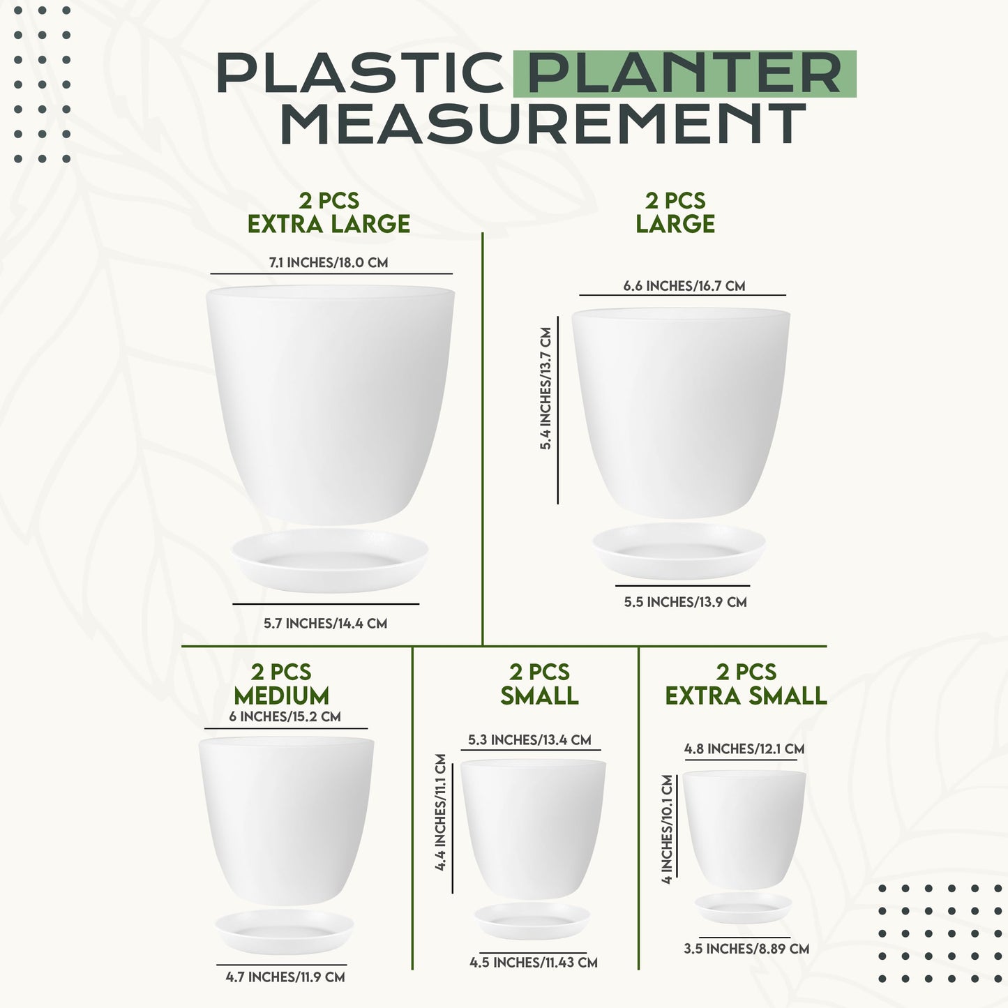 Plant Pots Indoor with Drainage, 10 Pack Multi-Size Planters Set, White