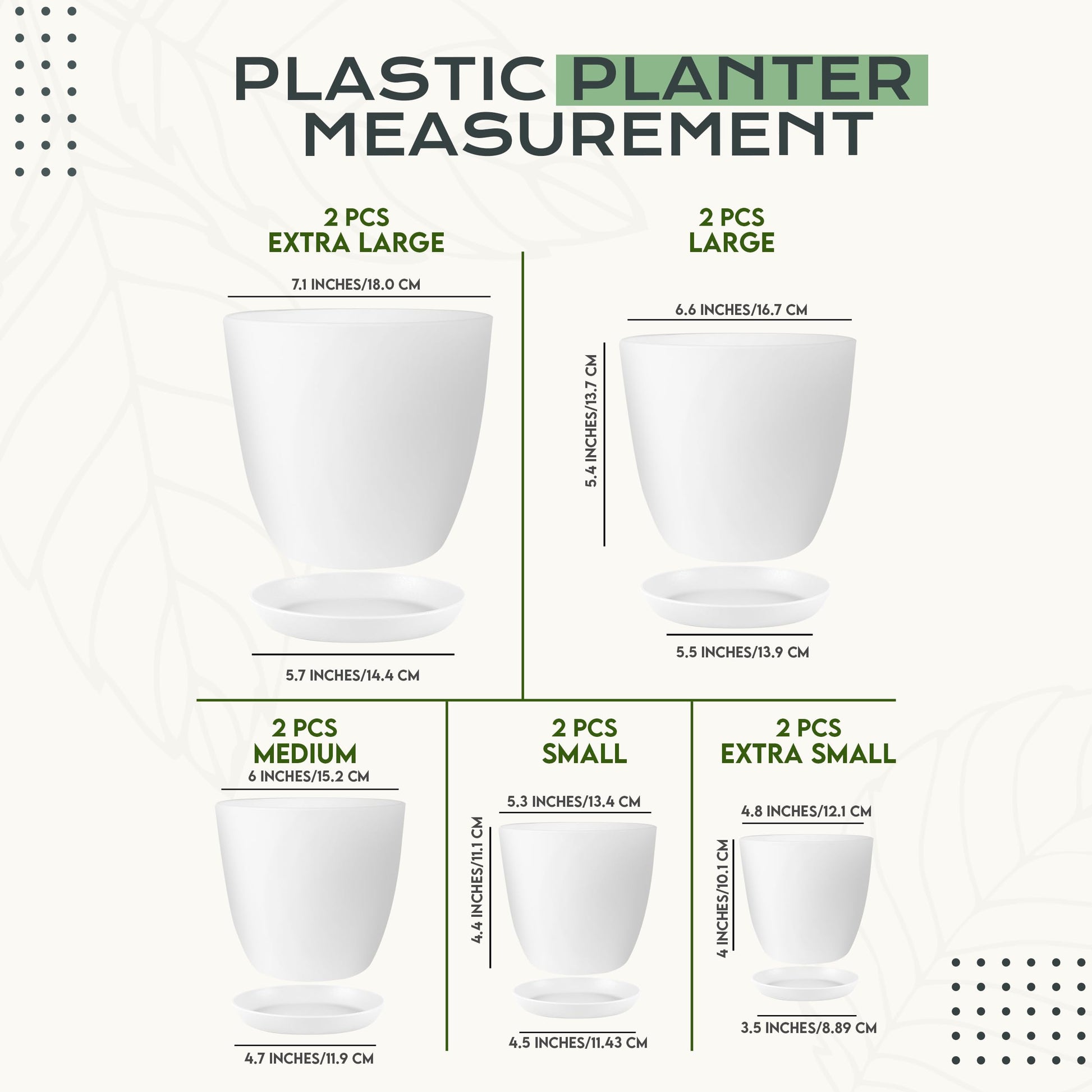 Plant Pots Indoor with Drainage, 10 Pack Multi-Size Planters Set, White