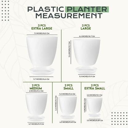 Plant Pots Indoor with Drainage, 10 Pack Multi-Size Planters Set, White