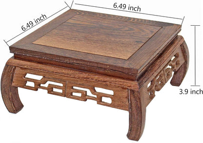 GOLDY&WENDY Chinese Solid Rosewood Wooden Display Stand Square Handmade Carved Pedestal Base