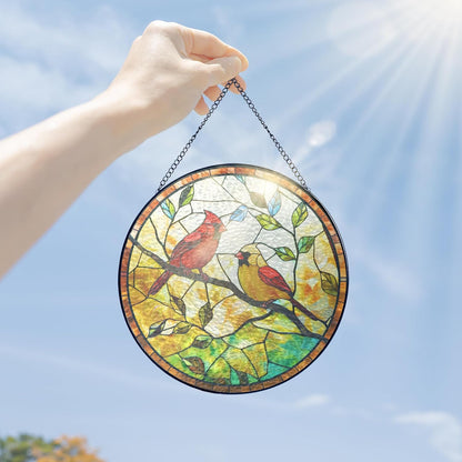 FLAGWIX Red Cardinal Gifts for Women Men - Stained Glass Window Hanging 8 in - Sun Catchers Indoor Window for Home Decor, Sympathy Bereavement Cardinal Memorial Gift Ideas