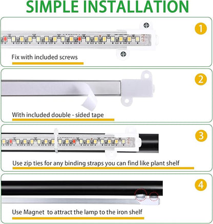Four Strip Growing Lamp for Indoor Plants, Red & 3000K & 6000K Full Spectrum LED Grow Light Strips with Auto ON/Off 3/9/12H Timer,10 Dimmable Levels for Green House Succulent (13 in)