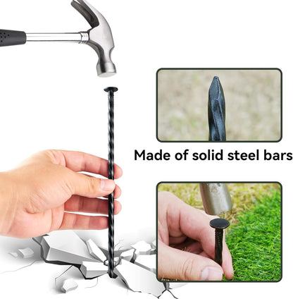 9-Inch Black Spiral Metal Landscapes Spikes - 50 Pcs Heavy Duty Plant Support Garden Stakes, for Paver Edging, Camping, House Construction, and More
