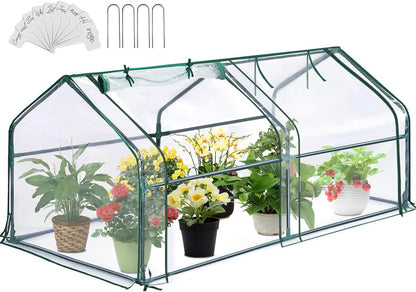Greengro Mini Greenhouse, 71" x 36" x 36" Portable Greenhouses for Outdoors with Roll-up Zipper Door, Ground Stakes & 20 T-Shaped Plant Tags, Waterproof UV-Resistant Green House for Indoor