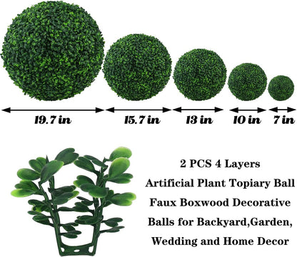 Sunnyglade 2 PCS 13 inch 4 Layers Artificial Plant Topiary Ball Faux Boxwood Decorative Balls for Backyard, Balcony,Garden, Wedding and Home Décor (13 inch)