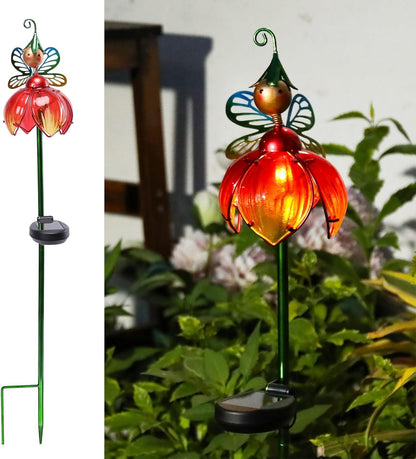 VCUTEKA Solar Garden Lights Metal Flower Decor Colorful Fairy Flowers Solar Pathway Light with LED Cracked Crystal Ball Outdoor Decorative Stake for Patio Yard Lawn