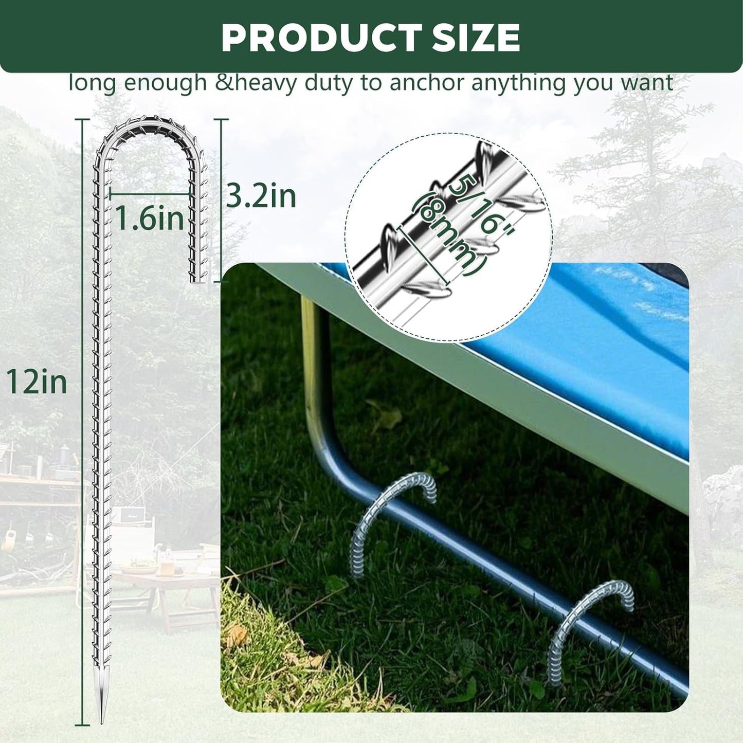 30 Pieces 12 Inch Long 5/16 Inch Diameter Rebar Tent Stakes Heavy Duty, Ground Anchors,Rebar Yard Fence Metal Lawn Bounce House Stakes Heavy Duty, Chain Link Fence J Hooks for Garden Wire Fencing
