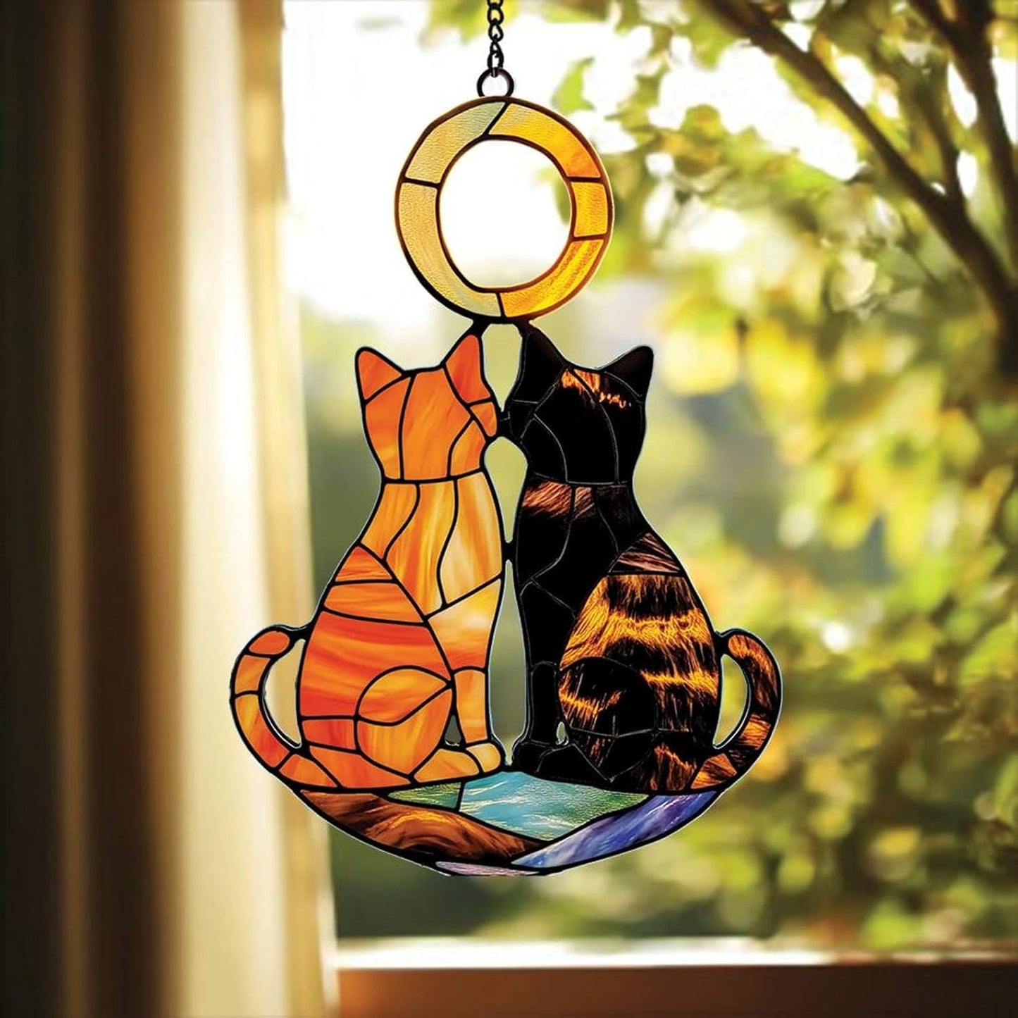 Couple Cute Cat Acrylic Suncatcher Leaves Window Hanging Flower Home Decor for Lover Gift Mom Sun Catchers Indoor Windown Suncatchers Windows Garden Outdoor