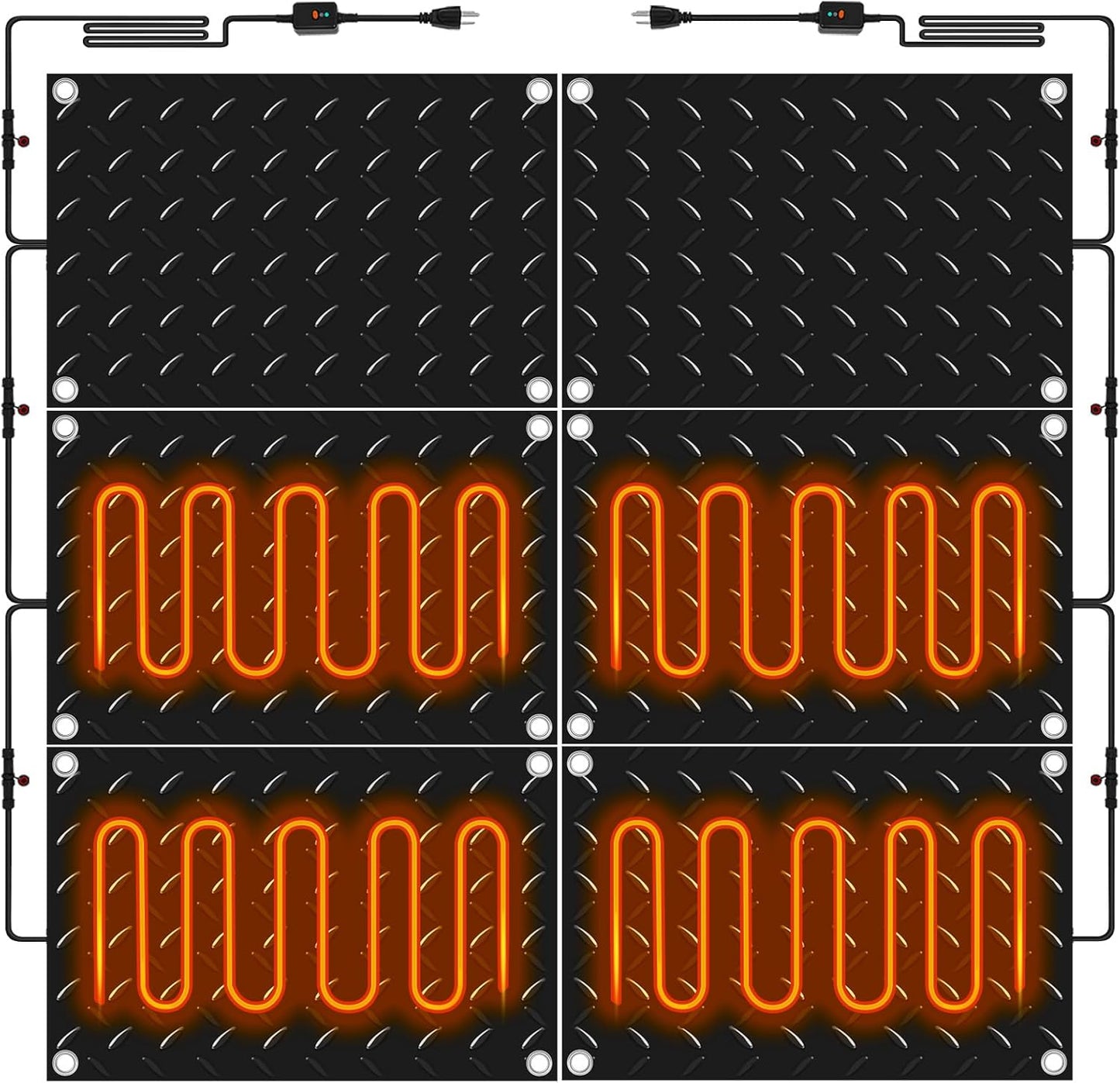 Riakrum 6 Pcs Heated Snow Melting Mats Outdoor, 10 x 15 in Winter Anti-Slip Heated Rubber Mat for Walkways Decks and Sidewalks, Snow and Ice Melting Pads Connection with 9.84 ft Power Cord