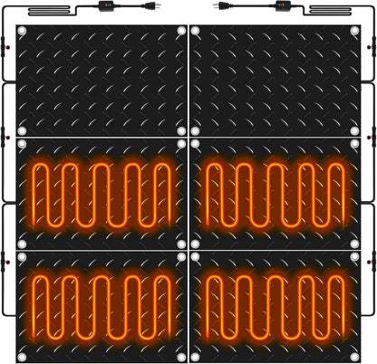 Riakrum 6 Pcs Heated Snow Melting Mats Outdoor, 10 x 15 in Winter Anti-Slip Heated Rubber Mat for Walkways Decks and Sidewalks, Snow and Ice Melting Pads Connection with 9.84 ft Power Cord