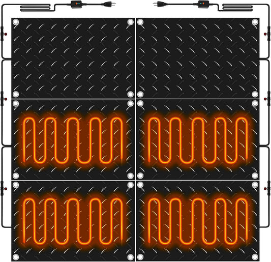 Riakrum 6 Pcs Heated Snow Melting Mats Outdoor, 10 x 15 in Winter Anti-Slip Heated Rubber Mat for Walkways Decks and Sidewalks, Snow and Ice Melting Pads Connection with 9.84 ft Power Cord