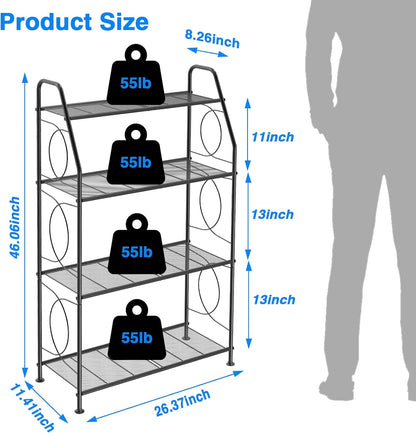 Plant Stand, 4 Tier Plant Shelf for Indoor Outdoor, Heavy Duty Metal Tall Plant Stands Holder Rack for Living Room Balcony and Garden, Black