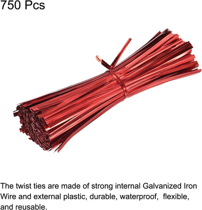MECCANIXITY Foil Twist Ties 6" 15cm Metallic Plastic Closure Tie for Tying Bread, Candy, Cookies, Gift Bags Arts Crafts Ties Red Pack of 750