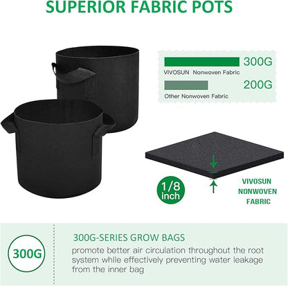 12-Pack 3 Gallon Thickened Non-Woven Grow Bags, Aeration Fabric Pots with Handles