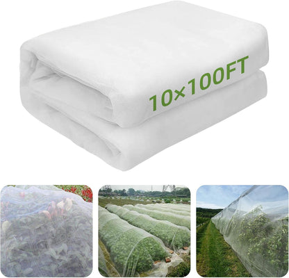 10 x 100FT Garden Mesh Netting, Ultra Fine Mesh Protection Netting Plant Covers Greenhouse Row Cover Raised Bed Screen Barrier Net for Vegetable Fruits Flowers Trees Crops, White