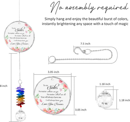 Glass Ornament Suncatcher - to My Sister Love You Forever - Christmas Birthday Gift for Sister - Gift from Sisters Brothers - Crystal Rainbow Maker - Idea for Sister - Hanging Home Decor