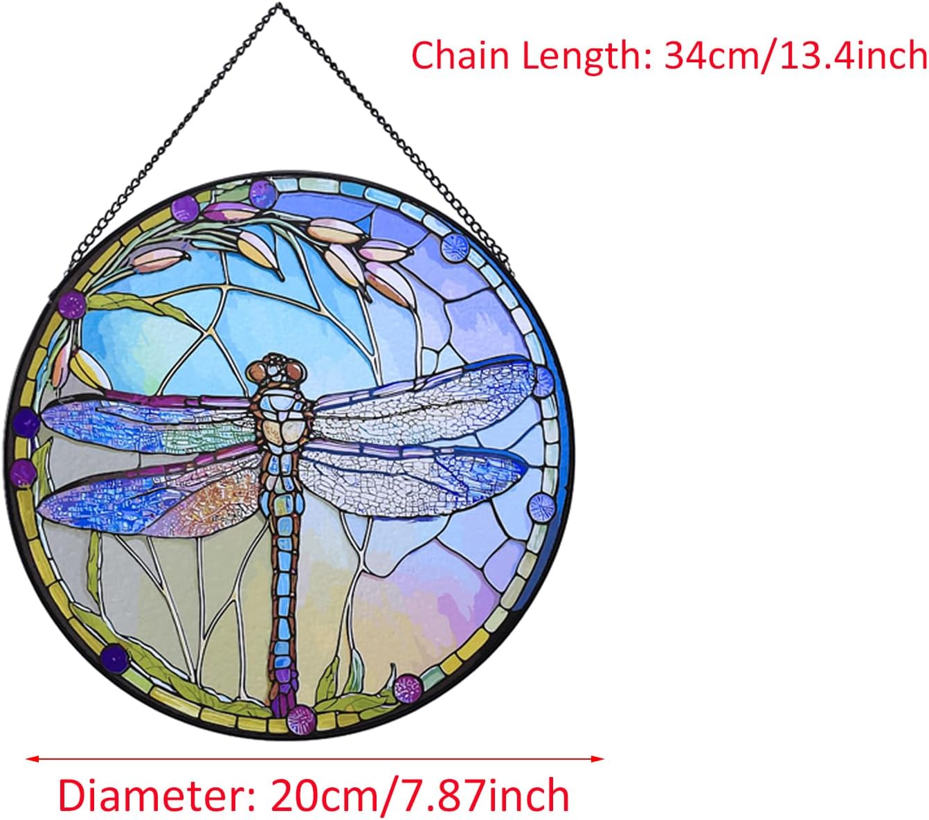 Hanging Stained Glass for Windows,20cm/7.87inch Dragonfly Hand-Painted Sun Catcher Garden Hangings Christmas Mother's Day, Valentine's Day Ornaments Festival Gift (C Style)