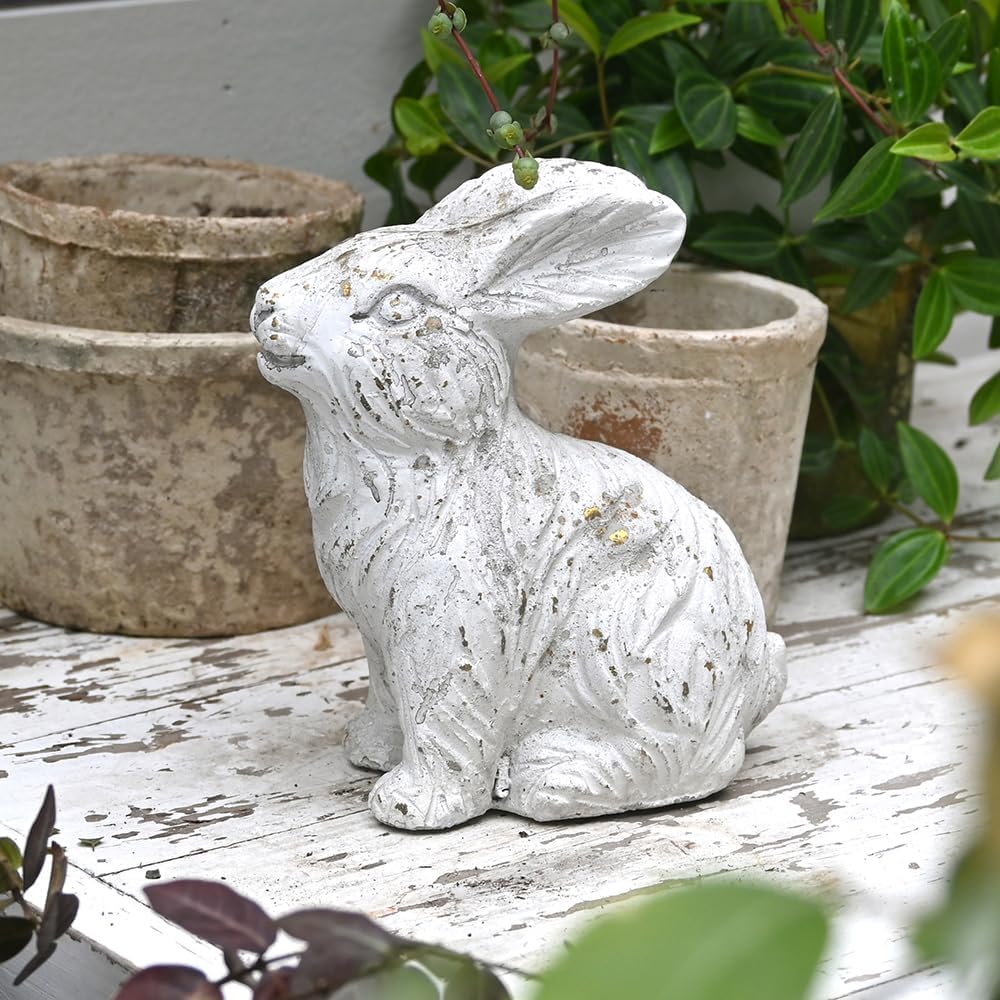 All Chic Bunny Decor Garden Statue White Rabbit Cement Rabbit Statue for Home Garden Indoor Outdoor Statues for Yard,Front Yard Decor,Easter Rabbit Figurines（White）