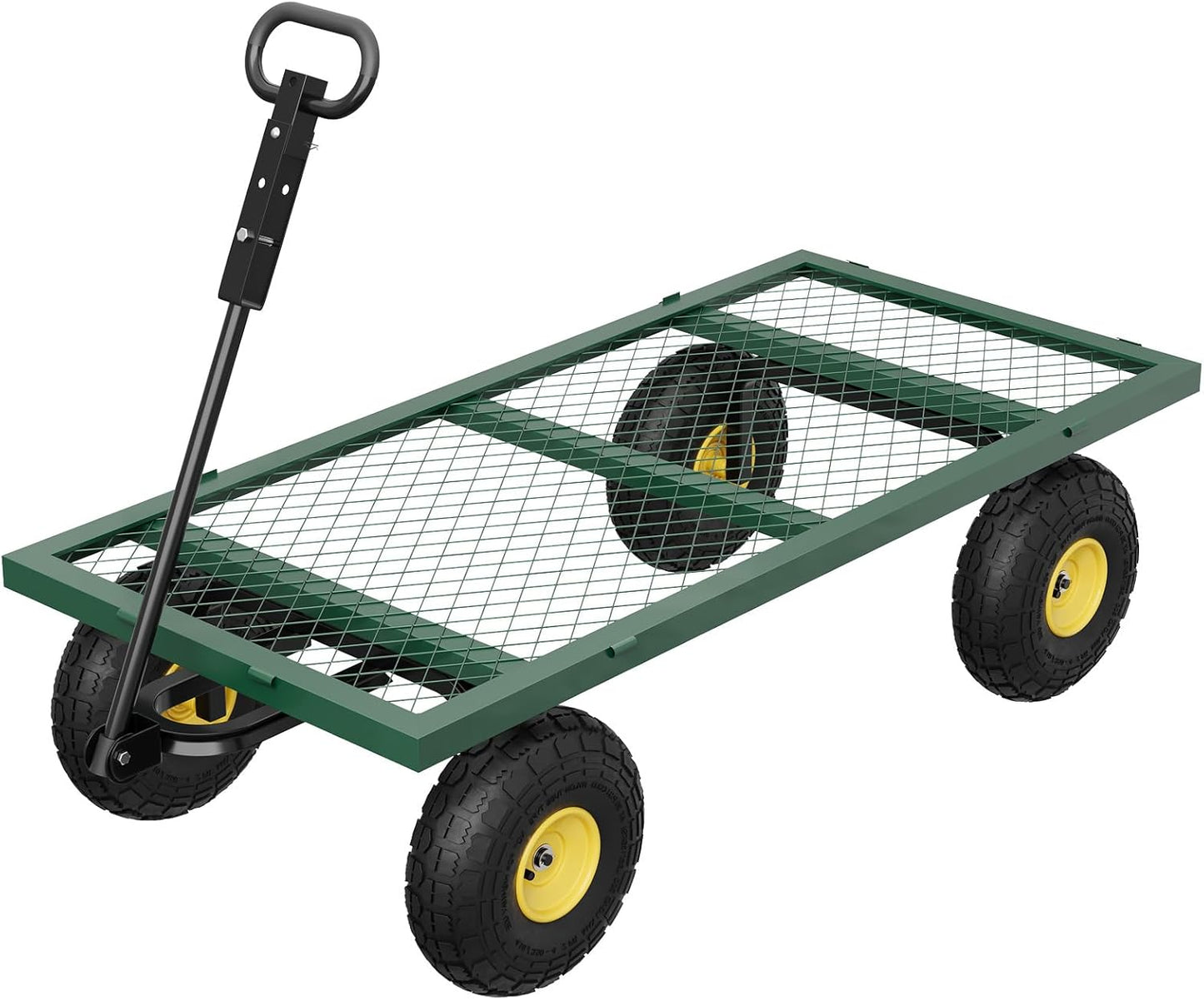 900 LBS Garden Cart on Wheels with Adjustable Handles, Heavy Duty Steel Garden Wagon with Removable Mesh Sides to Convert into Flatbed, Wagon Cart for Lawn Farm Yard, Green
