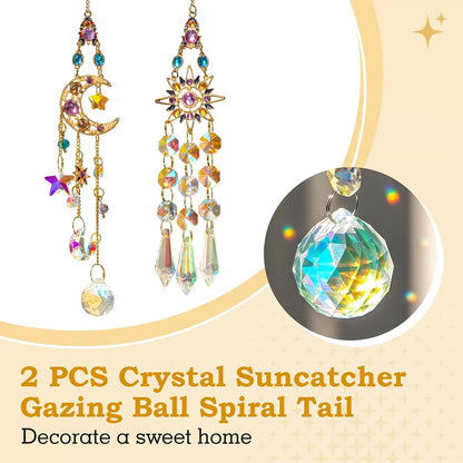 2 PCS Crystal Suncatcher,Colorful Sun&Moon Sun Catchers Indoor Window Hanging with Crystals Light Catcher Tree of Life Crystal Suncatchers Prism Hanging for Indoor Outdoor Home Garden Wedding Decor