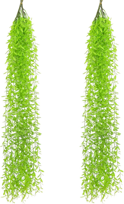 5 Pack Artificial Hanging Willow Vine (3.3ft) - Fake Greenery Plants for Indoor/Outdoor Decor, Wedding & Photography - Pure Green Design (No Basket Included)