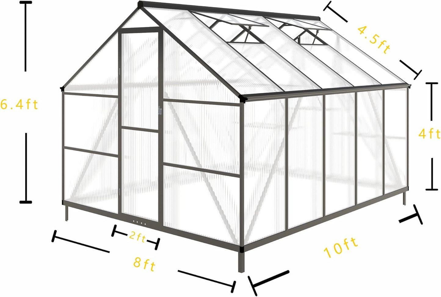CQZY 8x10 FT Greenhouse for Outdoors,Green House for Outside,Dark Gray