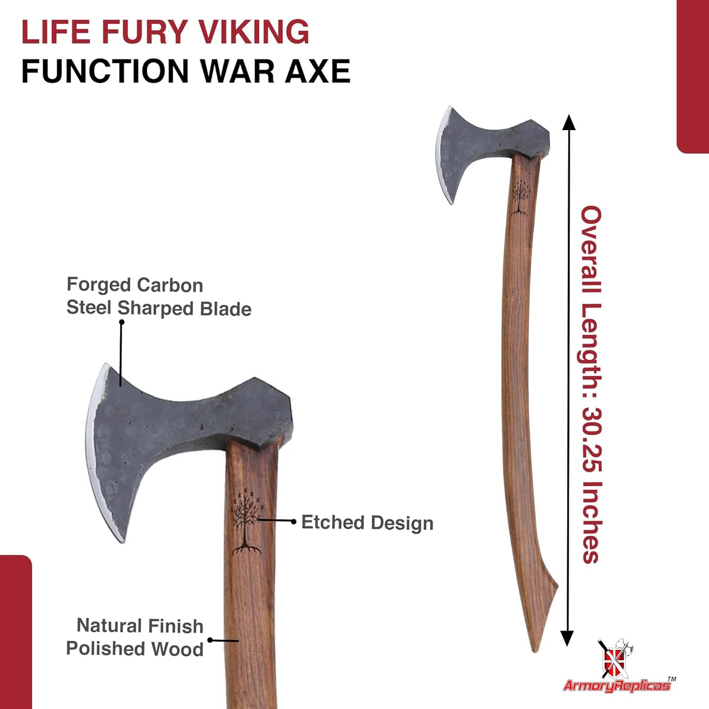 Armory Replicas - Functional Viking Two-Handed Battle Axe - Tempered High Carbon Steel Blackened Livet Efter Replica Anglo-Saxon War Axe