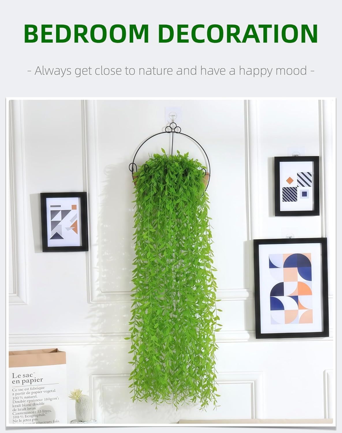 5 Pack Artificial Hanging Willow Vine (3.3ft) - Fake Greenery Plants for Indoor/Outdoor Decor, Wedding & Photography - Green Tail Design (No Basket Included)