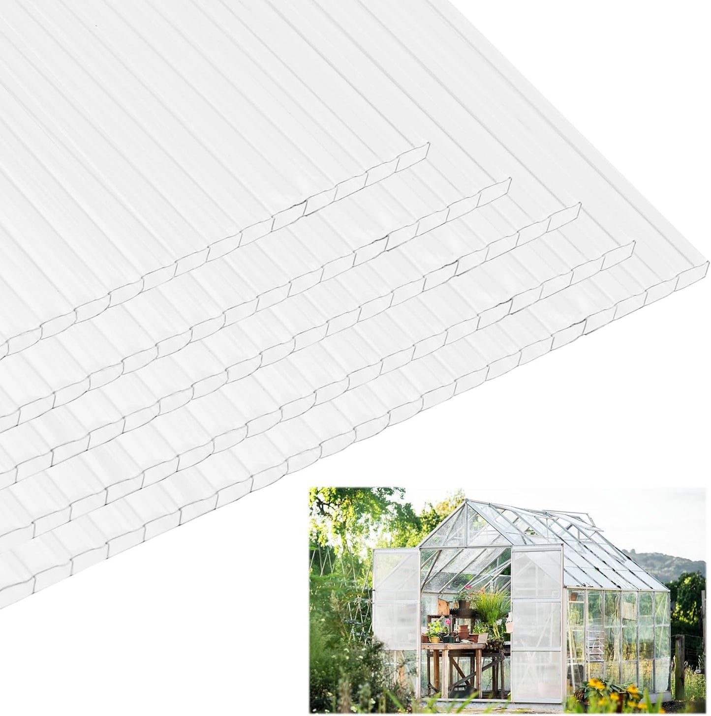 Pack 5 Polycarbonate Greenhouse Panels,Twin-Wall Polycarbonate Sheet 4' x 2' x 0.1'',Clear Polycarbonate Sheets for Greenhouse, Patio, and Roof Panels