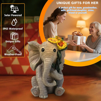 Solar Outdoor Garden Elephant Statues Lights, Good Luck Sunflower Elephant Statues for Women Outdoor Garden Decor for Outside Yard Front Porch Balcony Home, Birthday Easter Gifts for Adults Women