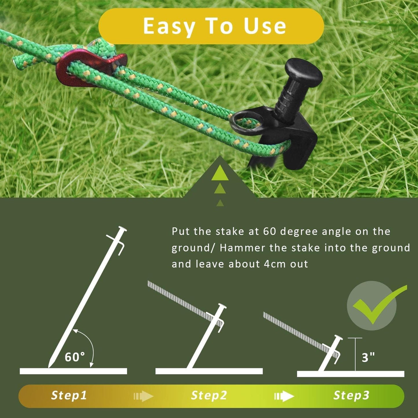 Tree Stake Kit, Heavy Duty Anchor Support for Young Trees in Bad Weather, Includes 3 Tree Straps, 3 Metal Stakes (11.8 in), and 3 Ropes
