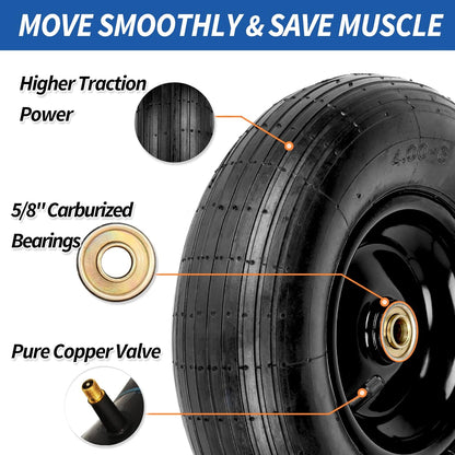 4.00-6 Tire and Wheel, 13" Wheelbarrow Pneumatic Tire, 5/8" & 3/4" Bearings, 1.75-6" Centered Hub,Sealed Bearings for Wheelbarrows Trolley Dolly Garden Wagon Cart Wheel Replacement