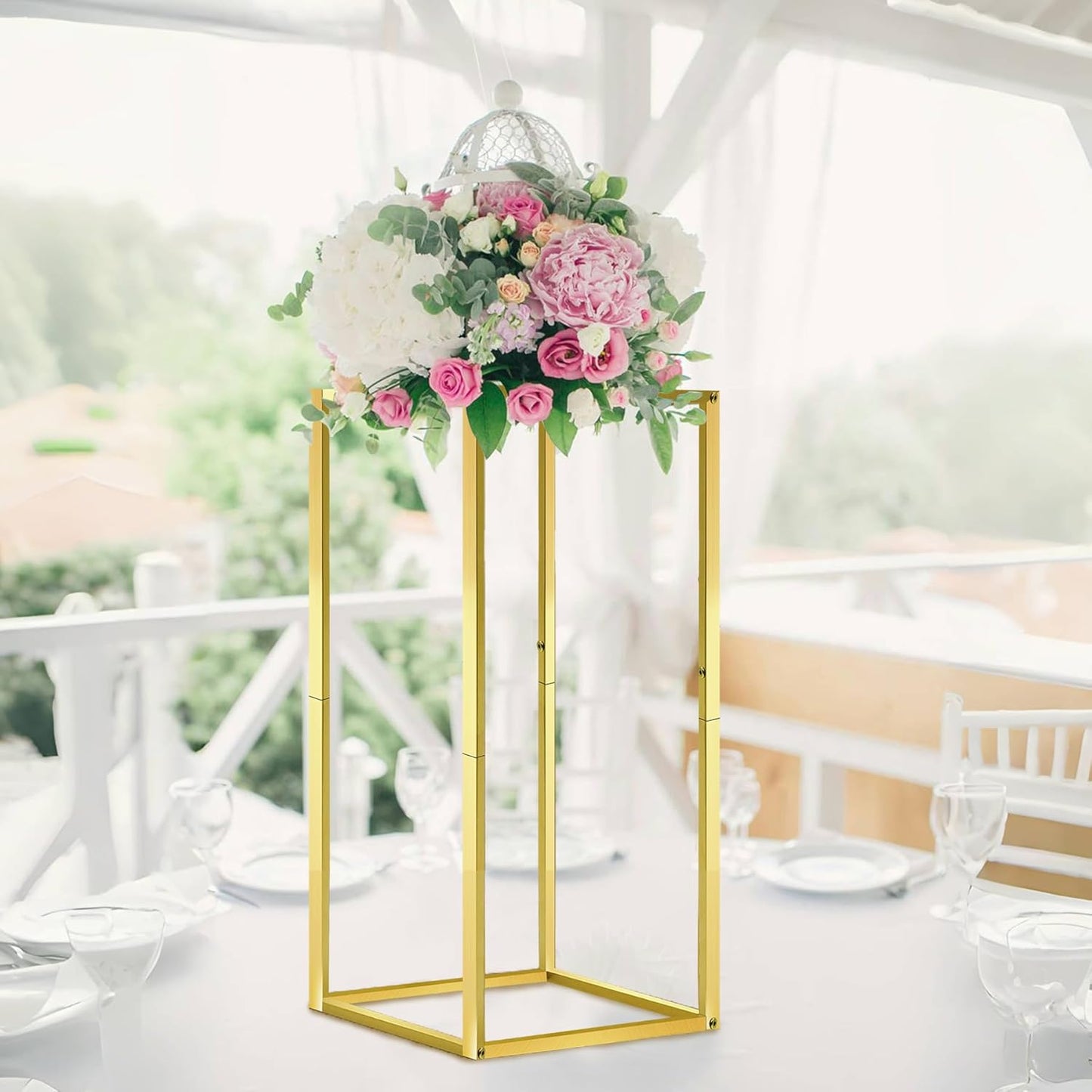 Cylinder Stands for Parties & Plants,2pcs Gold Square Wedding Flower Pedestal Stands for Centerpieces, 23.6 inch Tall