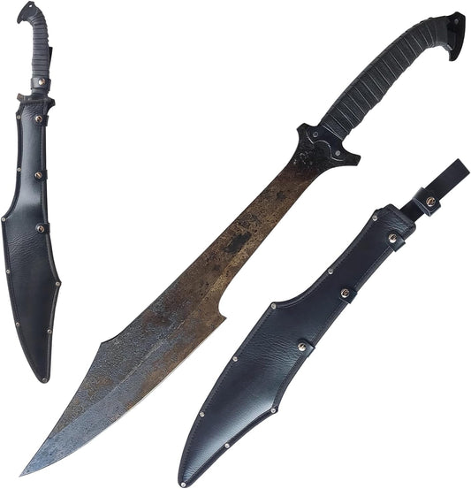 Full Tang Carbon Steel Machete Sword with Sheath for Practice, Outdoor Use, Collection-27.6 Inch