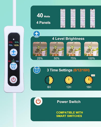 DOMMIA Grow Lights, 40W Linkable Indoor Plant Light, Full Spectrum Grow Lights for Indoor Plants, 6/12/16H Timer, Dimmable Ultra-Thin Plant Lights for Indoor Growing Under Shelf/Cabinet