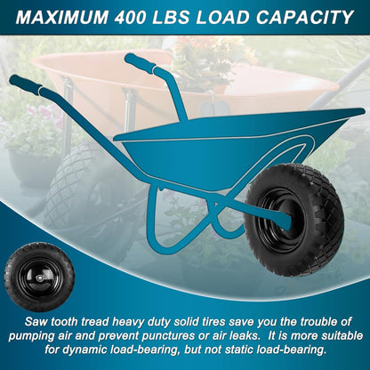 Cenipar 4.80/4.00-8" Flat-Free Tire and Wheel, 16" Solid Wheelbarrow Tires with 5/8" or 3/4" Bearings, 3-7" Centered Hub 4.80/4.00-8 Tire and Wheel for Wheelbarrow Garden Trolley and Wagons(Black)