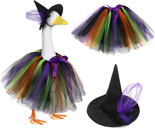 Halloween Witch Porch Goose Outfits Tutu Dress Costume Clothes, for 23" 17" Outdoor Patio Yard Lawn Decor