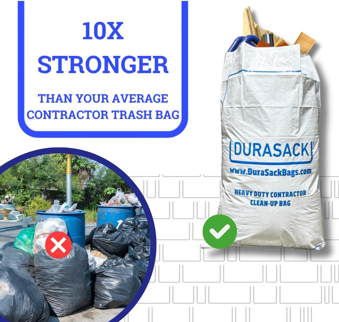 DURASACK Contractor Bags Heavy Duty 40-Gallon Reusable White Woven Polypropylene Contractor Garbage Bags, Pack of 20
