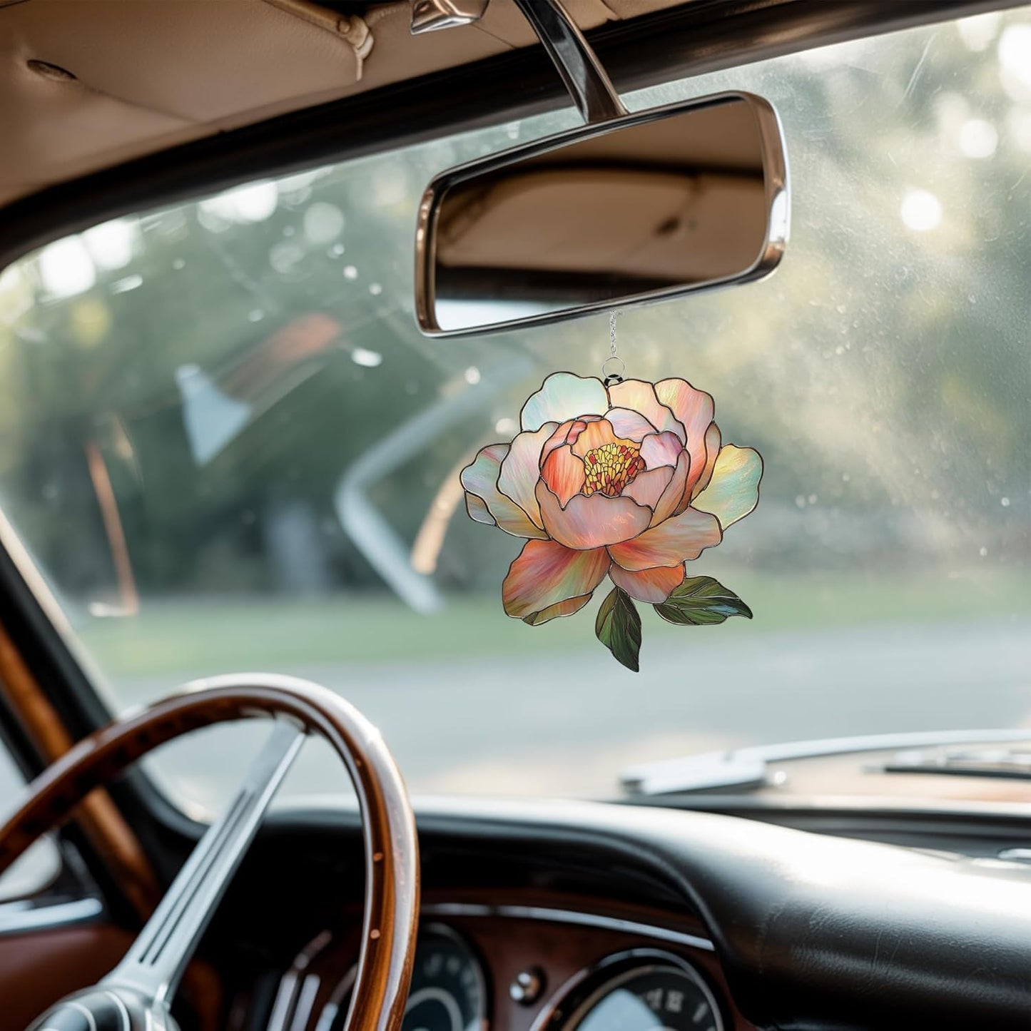 Light Pink Peony Flower Acrylic Suncatcher Stained Glass Effect Window Car Hanging Christmas Ornament Indoor Outdoor Decor Garden Sun Catcher Flowers Lover for Women Mom Grandma
