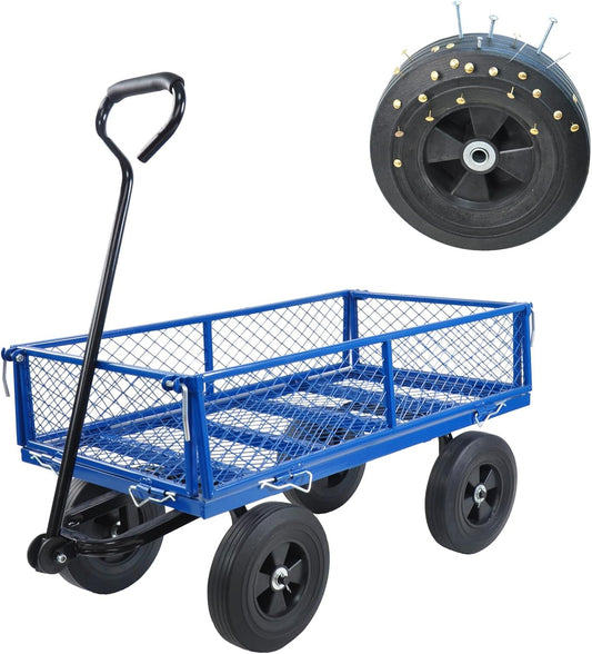 Heavy-Duty Solid Tire Garden Dump Cart - 4.86 cu. ft. Yard Wagon Cart with 600 LBS Capacity &