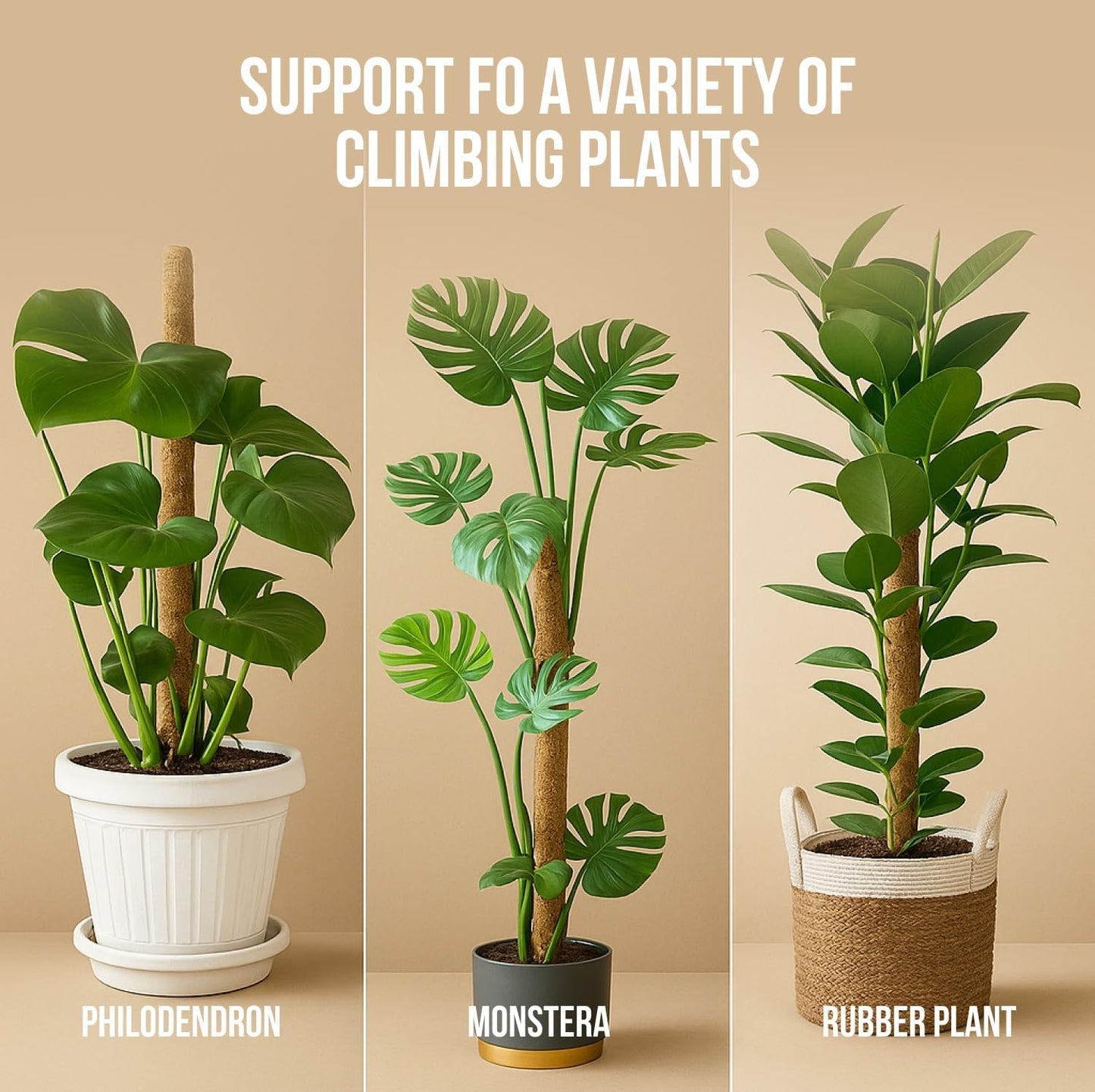 Moss Pole Monstera Plant Support – 2 Pack 28” Bendable Moss Pole Monstera Plant Support, Plant Stakes for Indoor Plants, Tall Plant Sticks Support for Climbing Plants