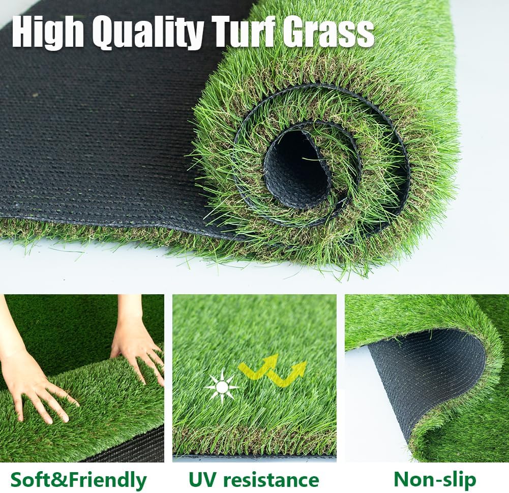 Petgrow Luxurious Artificial Grass Realistic Turf 4 X 14 Feet,1.57 Inch Pile Height Ultrathick Indoor/Outdoor Dog Fake Faux Grass,Synthetic Grass Rug Garden Landscape Patio,Drainage Holes