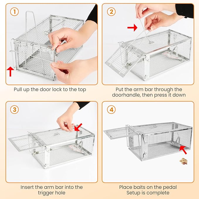 Moclever Humane Rat Trap – Live Catch & Release Mouse Trap for Indoor & Outdoor Use | No-Kill Metal Cage for Chipmunks, Small Rats, Voles, Hamsters | Durable & Reusable Rodent Trap